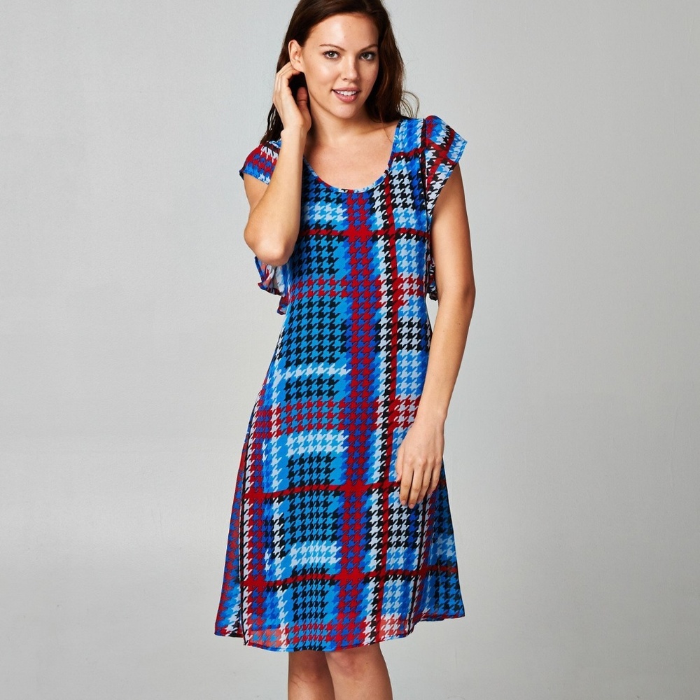 Women's Printed Chiffon Houndstooth Dress